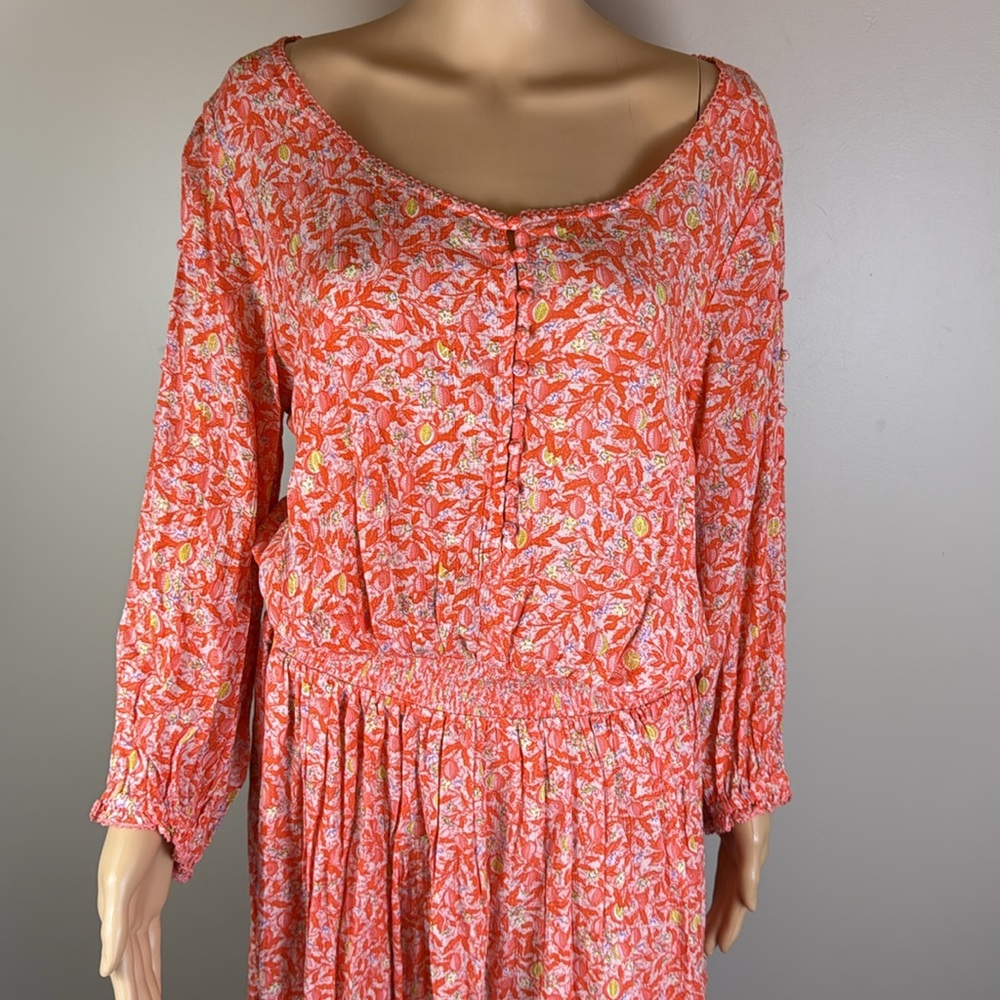 Poupette St. Barth Orange Printed Smocked Mini Dress Size L NWT - Picture 2 of 7